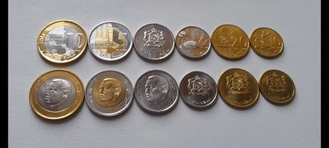 Morocco Coins set of 6pcs. (10c ,20 Centimes, 1/2dh, 1dh, 5dh ,10 Dirhams) UNC Cover