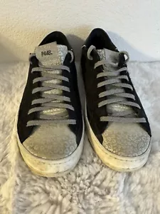 P448 Woman’s Sneakers Size 40 Eu Or Us 9.5 Black W Cheetah Toe Made In Italy - Picture 1 of 11