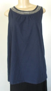 Liz & Me 2X 22W / 24W Blue Silver Beaded Sequin Flower 100% Cotton Tank Top Shirt - Imagen 1 de 9