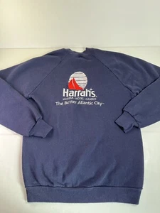 Vintage 90’s Harrah’s Casino Jerzees Blue Crew Neck Embroidered Sweatshirt *Read - Picture 1 of 9