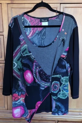 Винтажный Бали женщин размер XL черный в полоску трикотажа цветной Artsy верхний искусства носить - Изображение 1 из 4