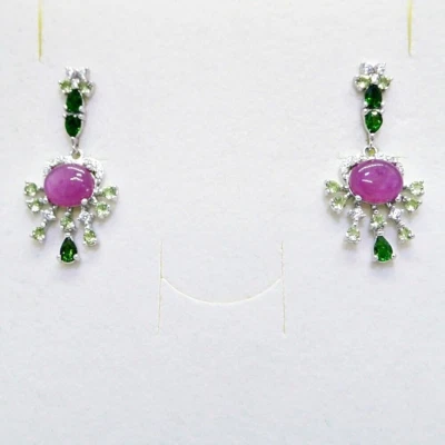 Rubin Chromdiopsid Peridot Zirkonia Ohrringe 925 Silber 585 Weißgold vergoldet - Bild 1 von 4