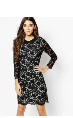 Ted Baker женщин черный Ameera гребешок кромки кружева платье Питер Пэн воротник размер 2 - Изображение 1 из 4