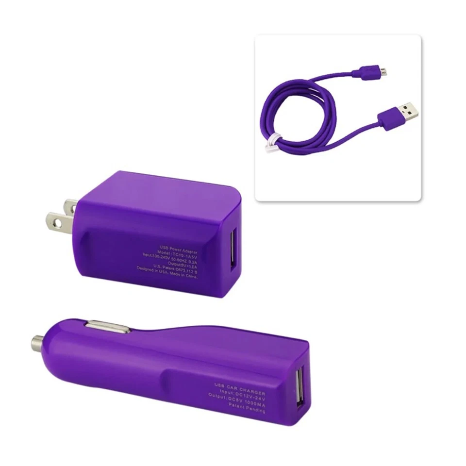 Adaptador de pared cargador de coche con cable micro USB 1A para teléfono celular Android púrpura Foto 1 de 1