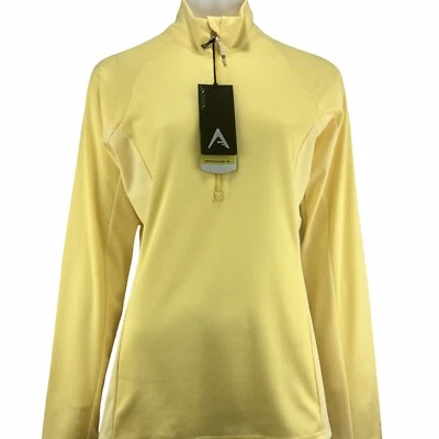 NWT Antigua Apparel Women’s Promenade Performance Half-Zip Pullover Yellow/White - Image 1 of 4