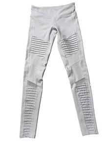 Alo Moto Leggings Damen XS weiß hoher Bund gerippter Einsatz Yogahose sportlich - Bild 1 von 6