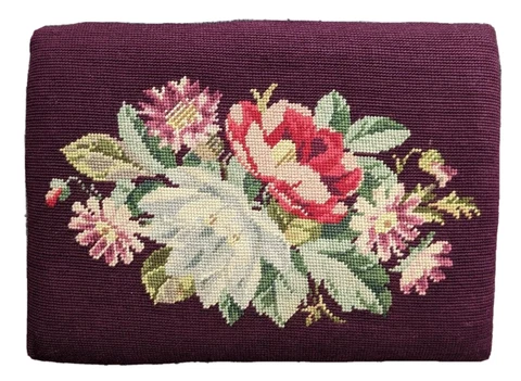 Floral crewel work ottoman top chair bottom piece mounted to artist signed board Cover