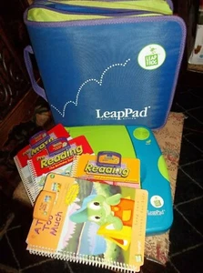 LeapPad Blue/Green w/ Case & Four Book/Smartridge Sets NICE! - Picture 1 of 6