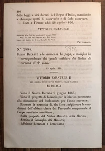 MEDICI DI CORVETTA 1866 REGIO DECRETO X MODIFICA GRADO MILITARE-5994 - Picture 1 of 1