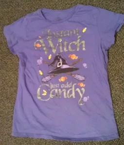 Halloween Cute T-Shirt Instant Witch Candy Purple Girls Kids Youth Large 12-14 - Picture 1 of 7