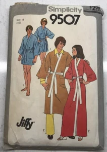 Accappatoio kimono uomo/donna vintage Simplicity Jiffy modello cucito #9507 2 lunghezze taglia 14 - Foto 1 di 4