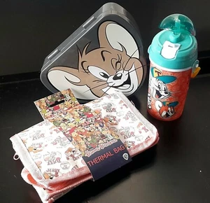 New TOM & JERRY 3 Piece Packed Lunch Set -Bottle, Thermal Bag, 2 Compartment Box - Picture 1 of 14