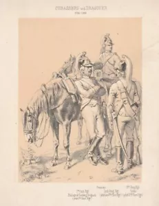 c1860 Bayerische Armee Kürassiere Dragoner Uniformen getönte Lithographie - Imagen 1 de 1