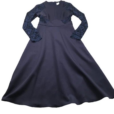 Vestido para mujer Asos talla 6 azul marino de encaje manga larga cremallera trasera acampanado forrado elástico nuevo con etiquetas Foto 1 de 4