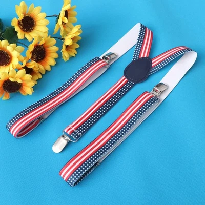  Bretelle Drapeau Americain Homme Bretelles Élastiques Unisexes Clips Sur - Photo 1/4