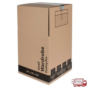 Recycled Small Wardrobe Packing Moving Box Set of 4 W/ Metal Hanging Bar New - Picture 1 of 6
