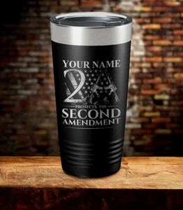 Second Amendment Patriotic Laser Engraved Stainless Steel Tumbler Travel Mug - Picture 1 of 5