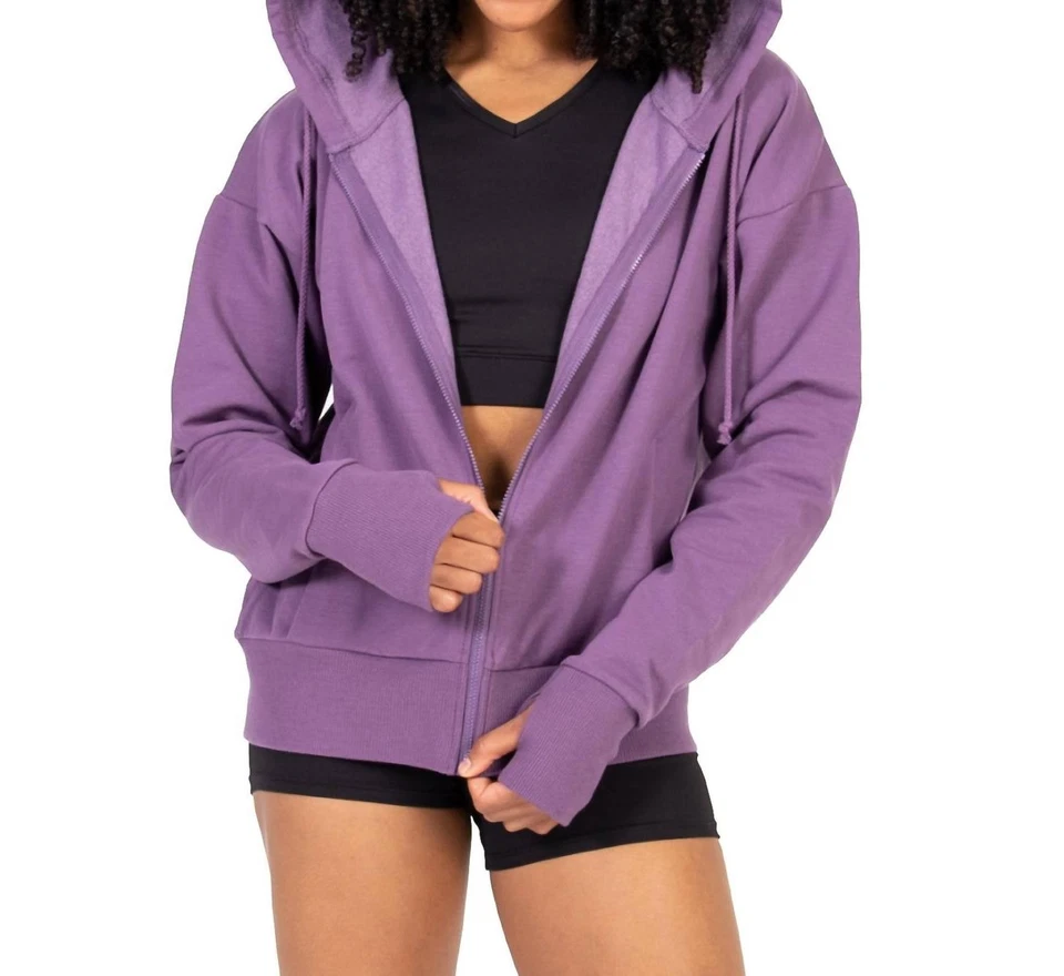 Body Wrappers French Terry Hombro Caído Cremallera Corta Sudadera con Capucha Morera Foto 1 de 1