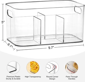 2 Pack, 5-Compartment Clear Plastic Bin - Divided Art Supplies, Cosmetic Makeup - Picture 1 of 5