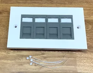 Kauden Grey CAT6 RJ45 Modules in Quad Faceplate 4 Port Network Data Wall Socket - Picture 1 of 2