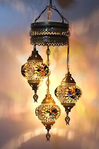 Turkish Chandeliers, Asylove Mosaic Pendant Lamp, Moroccan Hanging Ceiling Light - Picture 1 of 34