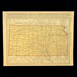 Vintage KANSAS State Map Old Original 1940s Wall Art Decor Antique Topeka - Picture 1 of 6