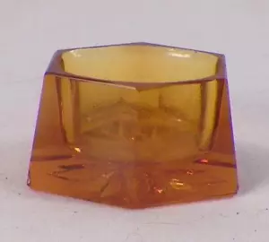 Amber Crystal Open Salt Cellar Dip Oval Hexagon Elongated Flower Base Vintage - Picture 1 of 4