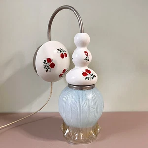 Vintage Soviet Wall Lamp with Frosted Glass Shade Porcelain Base Rose Details - Picture 1 of 12