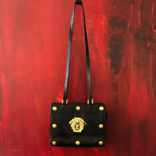 Borsa a tracolla GIANNI VERSACE in pelle nera con cinturino in pelle & Medusa dal 1993 94