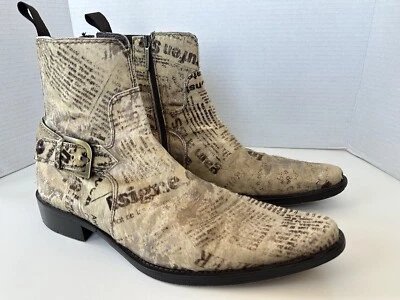 Donald J. Pliner Josh Periódico Envejecido Cabello de pantorrilla Hombres Botas Zapatos Talla 9.5 Foto 1 de 4