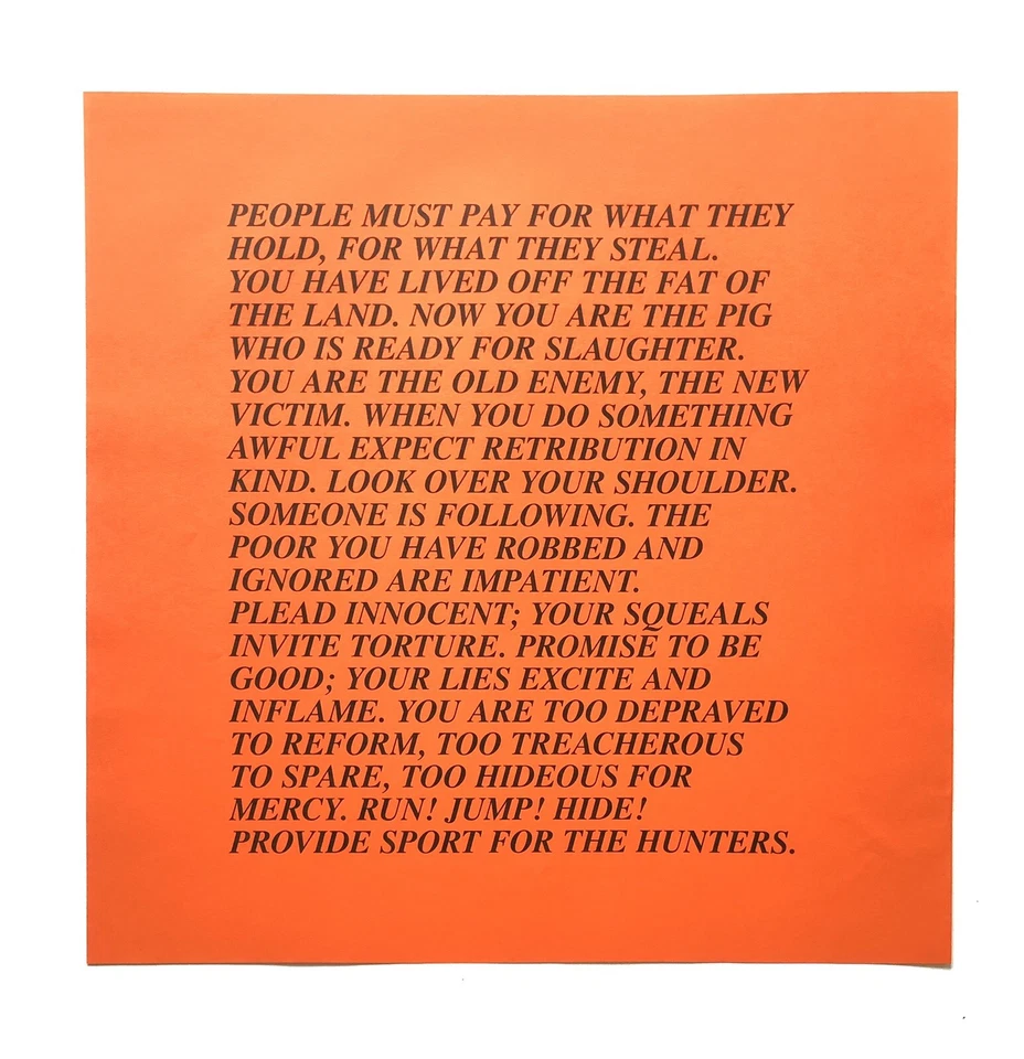 Impresión litográfica offset ensayo inflamatorio Jenny Holzer 17" x 17" (1979-82) Foto 1 de 2