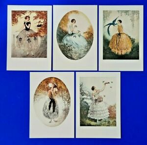 Set of 5 Beautiful Art Deco Ladies Postcards, Dress, Fashion, Style MA6