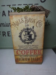 Handmade Primitive style Coffee box with home-spun ribbon and sprigs of greenery - Picture 1 of 7