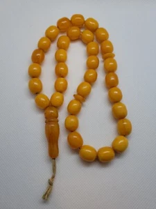 Rare Islamic Prayer Tasbih Amber Natural Baltic Beads Butterscotch 'White' 50g - Picture 1 of 14