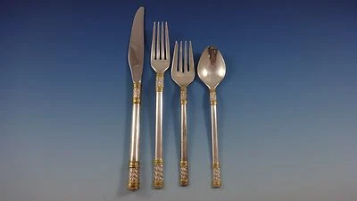 Aegean Weave Gold by Wallace Sterling Silver Flatware Set For 18 Service 72 Pcs - Image 1 of 4