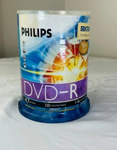 NEW- Philips DVD+R 4.7 GB 120 Min 100 Recordable Disc Pack 16X Speed - Picture 1 of 5