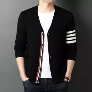 New Winter Fashion Knitted Men Cardigan Sweater Korean Casual Coats Jacket - Picture 1 of 19