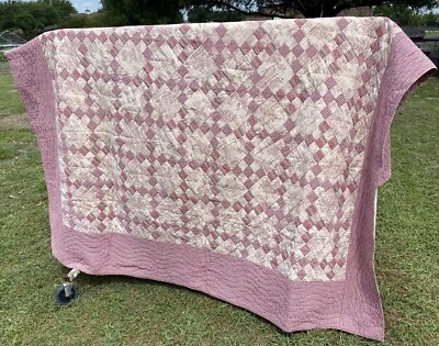 Red Square Patchwork Quilt Postage Stamp Reversible Stripe Queen 98x96” VGC - Image 1 of 4