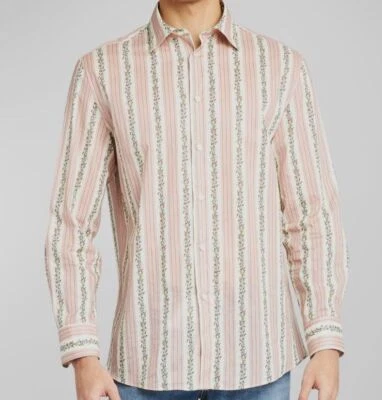 $470 Etro Men's Pink Floral Ribbon Stripe Long-Sleeve Button-Up Shirt Size 40 - Image 1 of 4