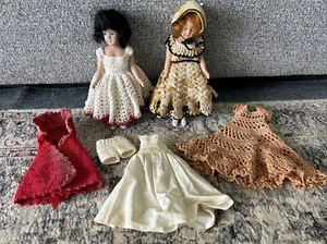 2 muñecas de moda vintage con vestido de ganchillo hecho a mano calzoncillos ropa interior capucha roja - Imagen 1 de 15