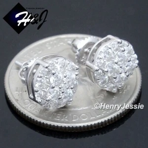 MEN WOMEN 925 STERLING SILVER BLING MOISSANITE 9MM 3D ROUND STUD EARRING*ME261 - Picture 1 of 4