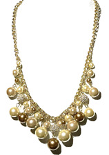 CHAPS Champagne Pearls Crystal Fireball Cluster Statement Bib Necklace RETIRED