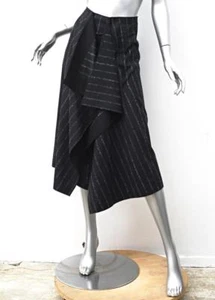 CEDRIC CHARLIER Womens Black Pinstripe Draped A-Line Asymmetrical Skirt 42/8 NEW - Picture 1 of 5