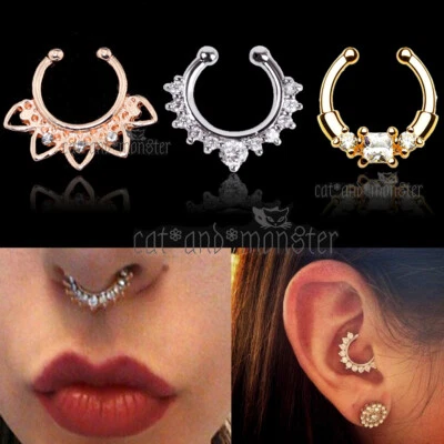 Diamond Filigree Fake Nose Ear Piercing Ring Hoop Septum Ear Cartilage Piercing Foto 1 de 4