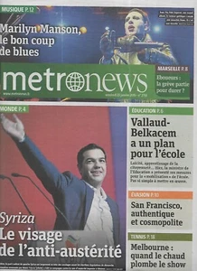 METRO NEWS n°2733 23/01/2015 Syriza, anti-austérité_Marilyn Manson_San Francisco - Imagen 1 de 2