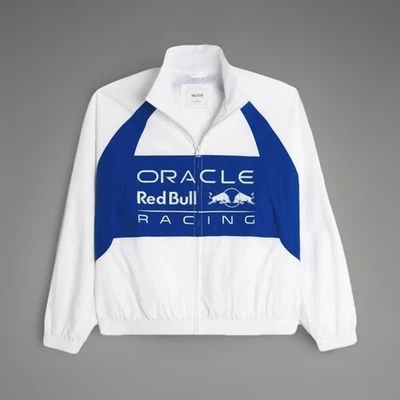 SIZE LARGE HOLLISTER ORACLE RED BULL RACING GRAPHIC TRACK JACKET WHITE BLUE ZIP - Image 1 of 4