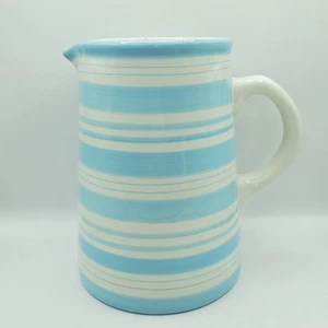 Laura Ashley Sky Blue Stripe Jug Pitcher Vase Large H20cm W11cm-14cm - Picture 1 of 11