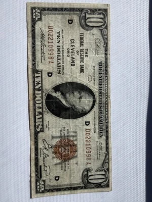 1929 $10 Federal Reserve Banknote Cleveland, OH Brown Seal - Image 1 of 4