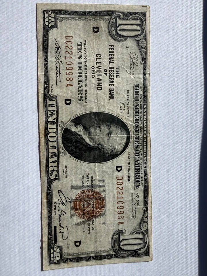 1929 $10 Federal Reserve Banknote Cleveland, OH Brown Seal - Image 1 of 4