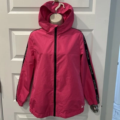 NUEVO CON ETIQUETAS $99 Chaqueta Spyder Talla S Con Capucha Cremallera Completa Forrada Logo Rosa Impermeable Viento C3 Foto 1 de 4
